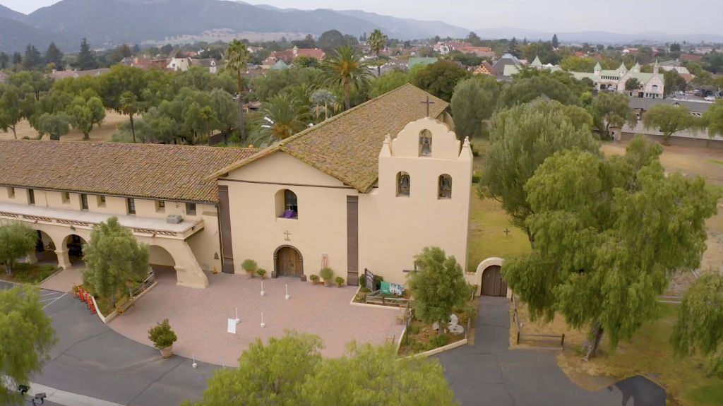 Aerial view of Old Mission Santa Inés